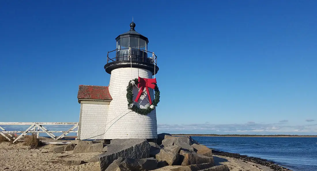 Brant Point Light in its wreath