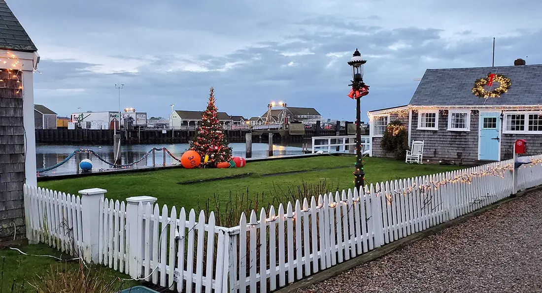 Harbor lights at dusk