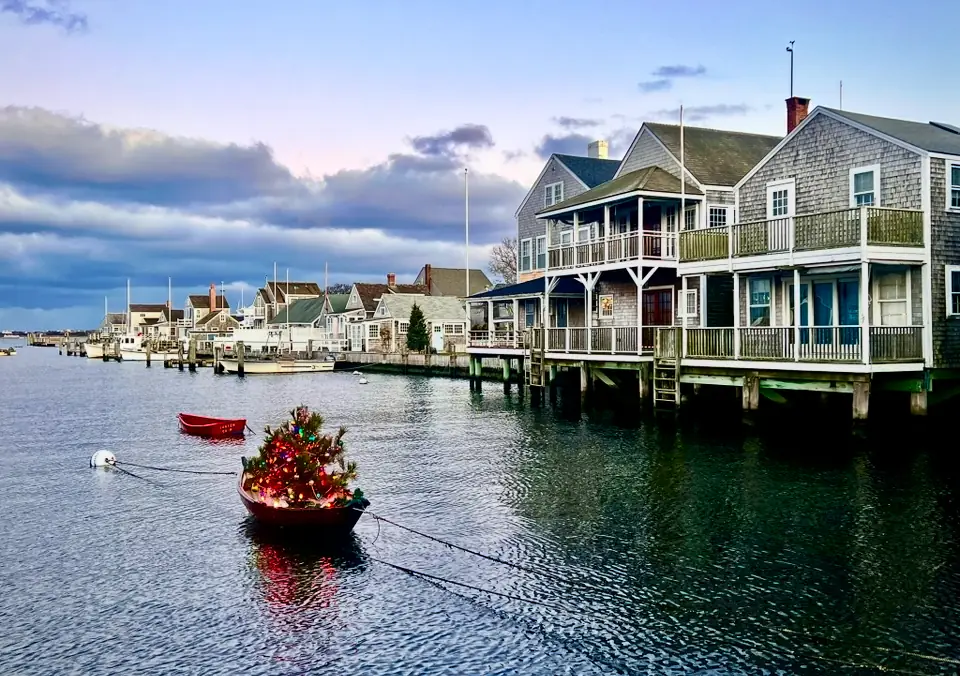 Holiday dory in the harbor