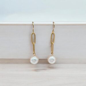 Brushed Gold Link and Pearl Dangle ED1111