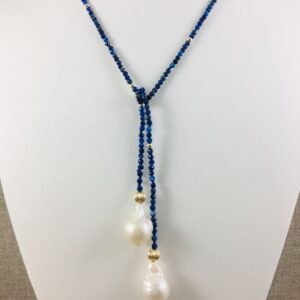 Faceted Lapis Stone Lariat & Baroque Pearls N2232