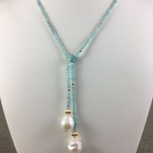 Faceted Apatite Stone Lariat & Baroque Pearls N2234