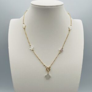 Petite Mother of Pearl Clover and Gold Necklace N2498