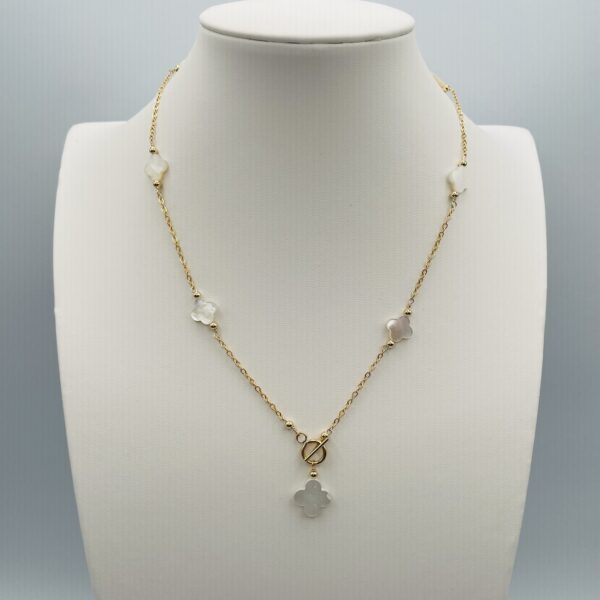 Petite Mother of Pearl Clover and Gold Necklace N2498