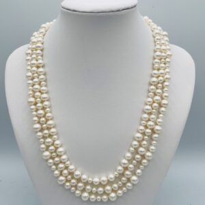 Triple Strand White Pearl Necklace N2499