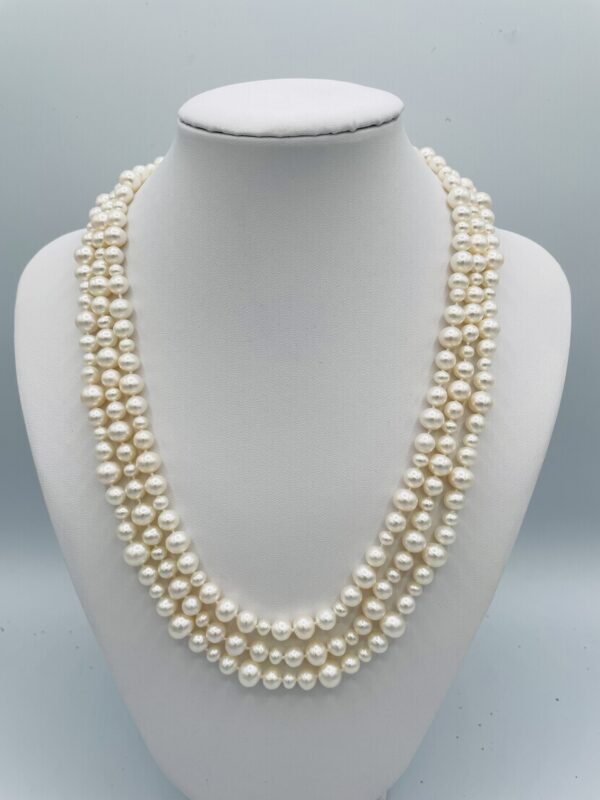 Triple Strand White Pearl Necklace N2499