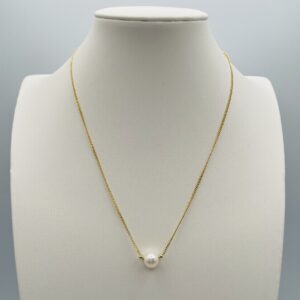 Single Floating White Pearl on Gold Chain N2731