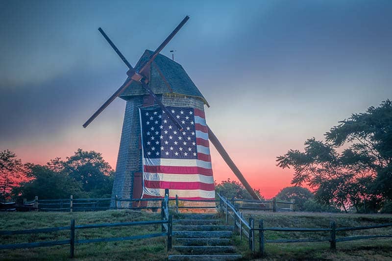 sunset behind Nantucket's oldest wind mill